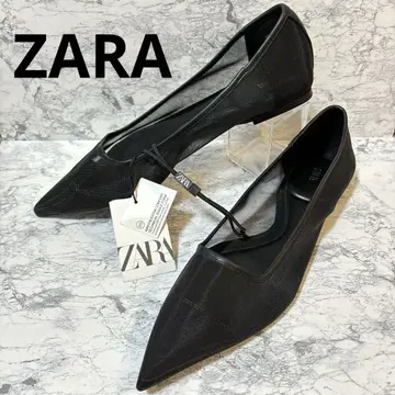 ZARA 자라 스틸레토 메쉬 플랫 펌프스 블랙 39