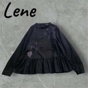 Lene 레네 블라우스 자수 비즈 꽃무늬 긴팔 페플럼 코튼