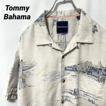 N-5473 Tommy Bahama 알로하 셔츠 서프 패턴 실크 반팔 L