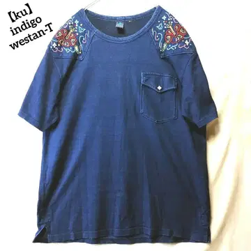 [ ku ] 인디고 염색 티셔츠 비즈 자수 웨스턴 스타일 size L