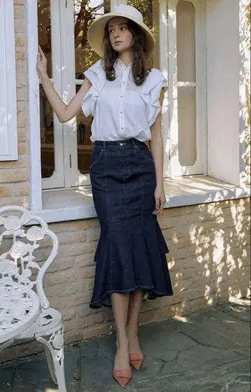 Eimy 에이미 데님 프릴 머메이드 스커트