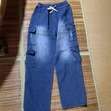 데님 블루 카고 팬츠 허리밴딩