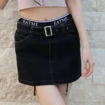 EATME 로고 데님 스커트 미니 스커트