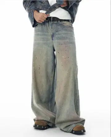 menes JHYQ Dirty Mid Blue Baggy Jeans