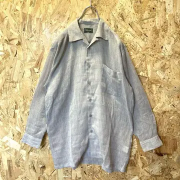 90년대 vintage 일본제 린넨 100% 오픈 카라 긴팔 셔츠