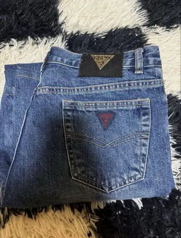 GUESS 다크 블루 와이드 레그 데님