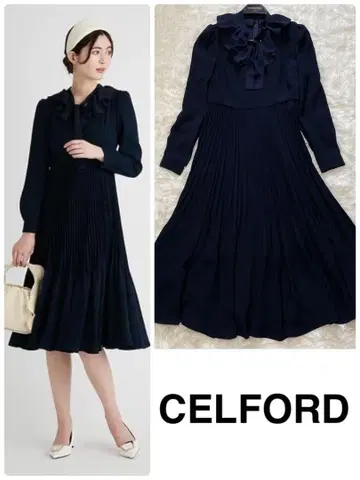 CELFORD 셀포드 보타이 플리츠 원피스 탈착식 옷깃 36