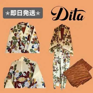 [당일 발송] 새상품급 고전 국화 패턴 레트로 유카타 오비 세트