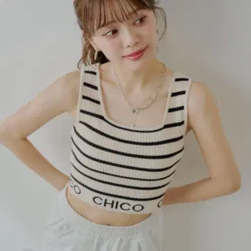 CHICO 스트라이프 크롭 상의