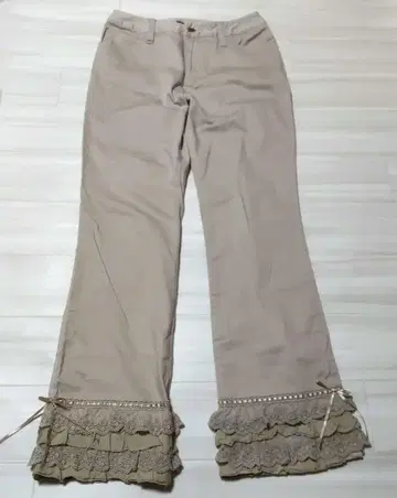 핑크하우스 레이스 달린 베이지 피코 프릴 팬츠 M