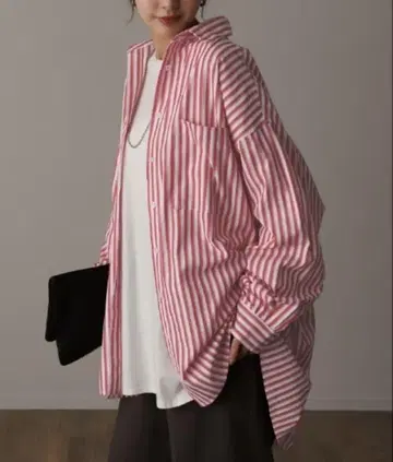 미사용 새상품 HUG.U 레드 스트라이프 셔츠