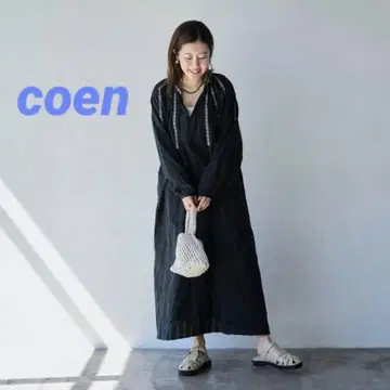 coen MARKET (마켓) 배색 자수 카프탄 원피스