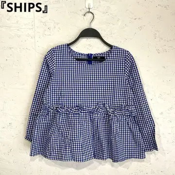 [ SHIPS ] 깅엄 체크 프릴 블라우스 코튼 블라우스 페플럼 상의