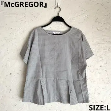 [ McGREGOR ] 스트라이프 패턴 반팔 블라우스 페플럼 상의 L