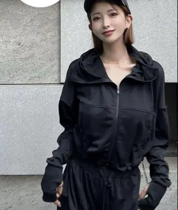시이쨩 차광 후드티 메쉬 부착 차광 팬츠 셋업 블랙