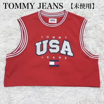 TOMMY JEANS USA 프린트 메쉬 크롭 탱크탑