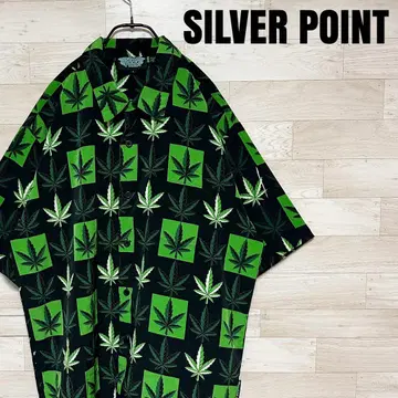 SILVER POINT 오버사이즈 반팔 마리화나 알로하 셔츠 L