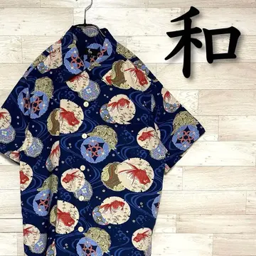 일본풍 패턴 JAPAN 알로하 셔츠 금붕어 하와이 셔츠 빅 사이즈 L