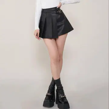 가죽 랩 플리츠 미니 스커트