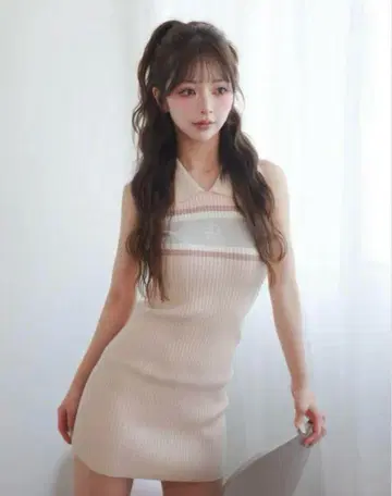 다리치 Darich 로고 아메슬리 니트 미니 원피스