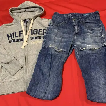 TOMMYHILFIGER 그레이 후디 후드티 & 데님 세트