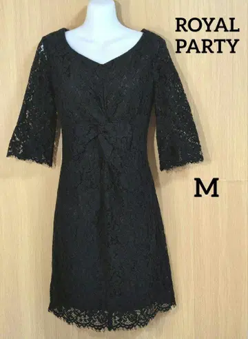 ROYALPARTY 블랙 레이스 5부 소매 무릎 기장 원피스 M