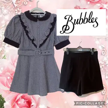 BUBBLES 하운드투스 패턴 레이스 프릴 셋업 깅엄 체크