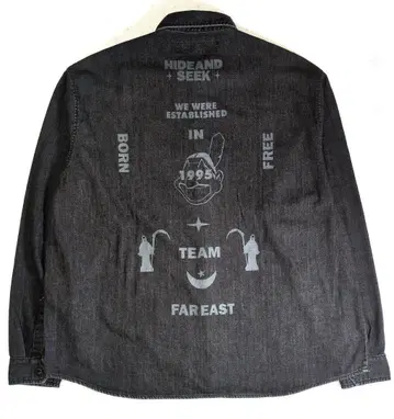 H&S 프린트 데님 셔츠 BLACK WASH L 일본제 하이드&시크
