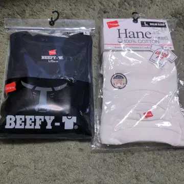 Hanes BEEFY-T L 블랙 래글런 티셔츠 화이트 2매 세트 새상품