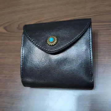 천연 가죽 반지갑 터콰이즈 버튼 포함