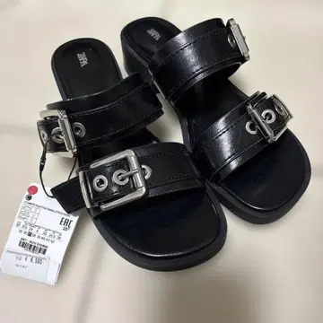 ZARA 블랙 샌들 버클 37 24cm 미사용 새상품