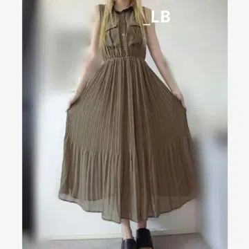 리젝시 롱 원피스 셔츠 원피스 슬리브리스 플리츠