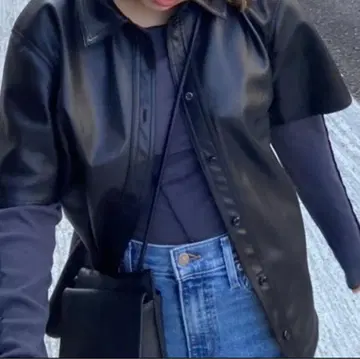 Open Edit 블랙 가죽 셔츠