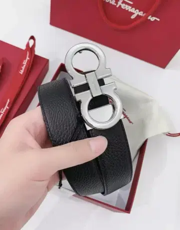 [새상품] Ferragamo 간치니 은 버클 리버서블 벨트 실버