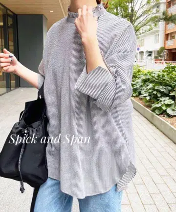 스픽 앤 스팬 프릴 칼라 스트라이프 셔츠 Spick and Span