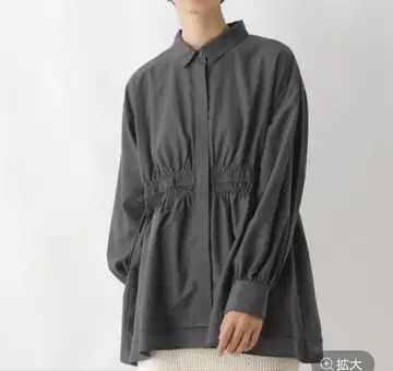 렙심 허리 셔링 긴팔 블라우스 차콜 그레이