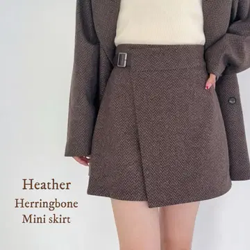 Heather Winter 헤링본 무늬 랩 미니 스커트 택 포함 새상품