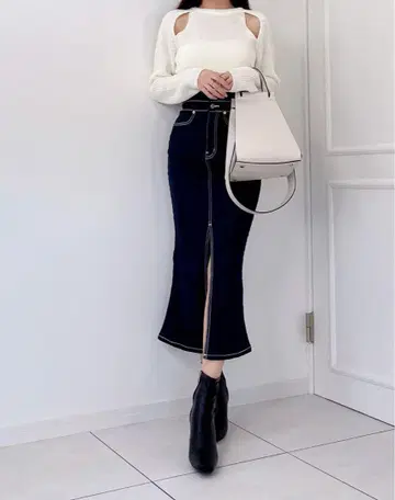 하이웨스트 슬림 데님 스커트