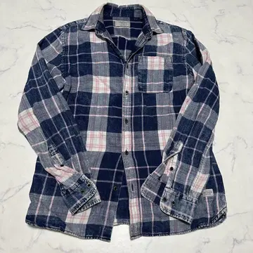 JACK & JONES 레어 체크 무늬 데님 셔츠 핑크 인디고 S