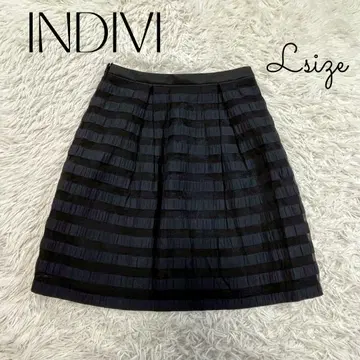 INDIVI 시스루 미니 스커트 보더 블랙 네이비 구제 의류
