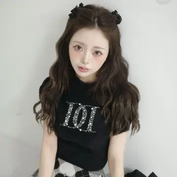 Darich 팬시 비즈 DD 로고 니트 탑 BLK 블랙