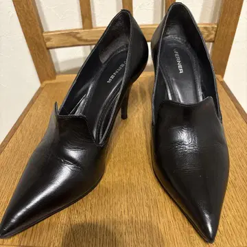 블랙 가죽 스틸레토 하이힐 9cm