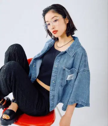 새상품 LEPSIM BIG 데님 숏 5분 소매 셔츠