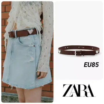 ZARA 하트 스터드 가죽 벨트 EU 85 브라운 완판템