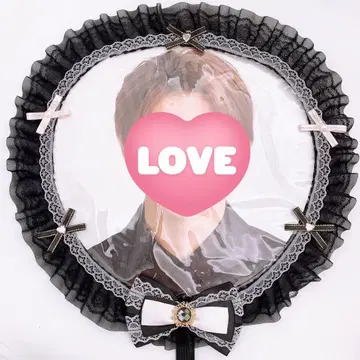 원형 지퍼 부착 부채 커버 프릴 리본 x 레이스 블랙 핸드메이드