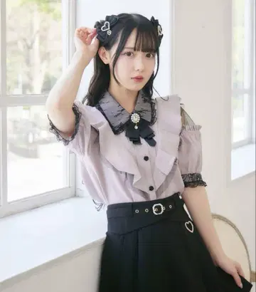 ROJITA 프릴 레이스 칼라 반팔 셔츠