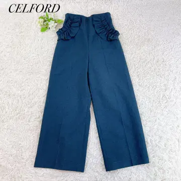 컨디션 최상 CELFORD 팬츠 프릴 하이웨스트 와이드 36 네이비