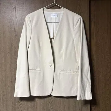 PLST 린넨 블렌드 컬러리스 자켓 노카라 린넨 베이지