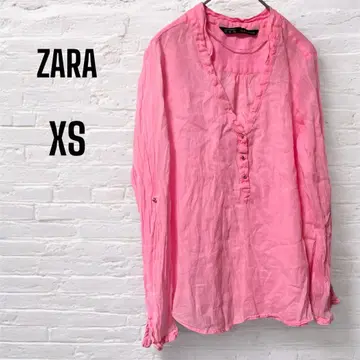 자라 ZARA 스키퍼 셔츠 린넨 셔츠 긴팔 핑크 형광 컬러 XS