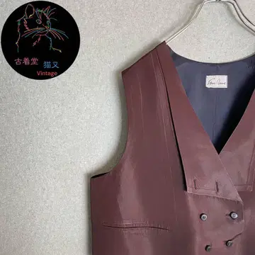 L 베스트 새상품급 브라운 뒷면 색상 배색 숏 기장 더블 버튼 반질반질